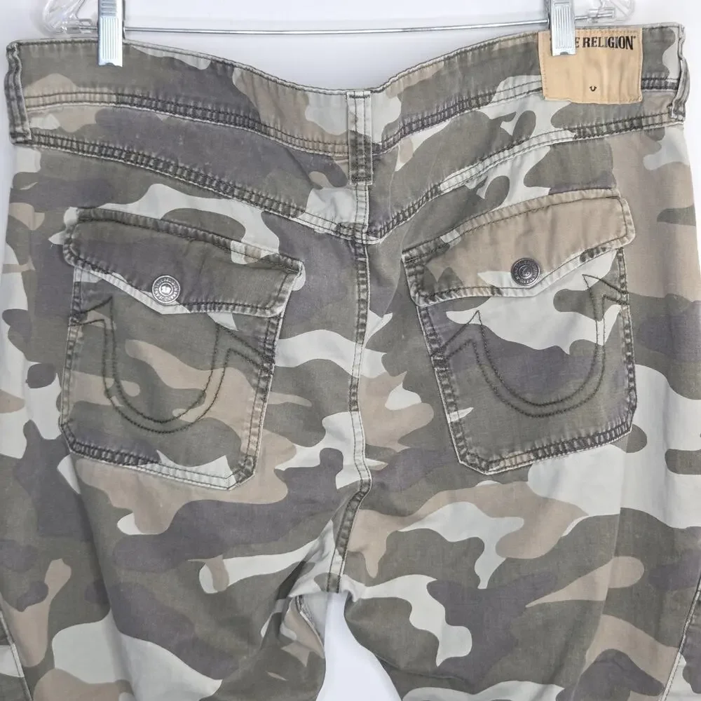 True Religion Joggers Pants Mens 40 Green Camo Denim
